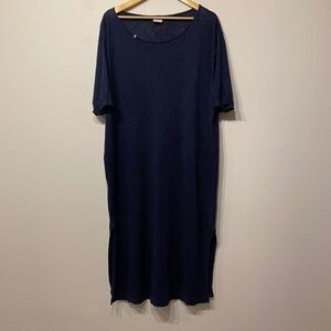 Sun68 Navy Blue Linen Short Sleeve Oversized Lagenlook Coastal Maxi Dress